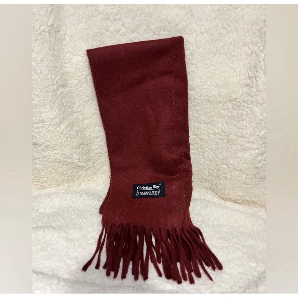 Christian Dior 100% Cashmere Scarf Red Fringe Wrap w/ COA Authentic - Picture 4 of 5